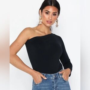 Helmet Lang Black One-Shoulder Long Sleeve Spandex Top Sz M